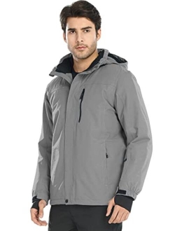 Men's Waterproof Ski Snow Jacket Fleece Lined Warm Winter Rain Jacket with Hood Fully Taped Seams