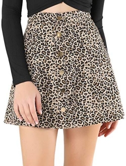 Women's Faux Suede Button Closure A-Line High Waisted Flared Mini Short Skirt