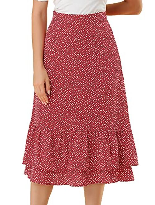 Allegra K Women's Printed Skirt Chiffon Elastic Waist Ruffle Tiered Flowy Midi Skirts