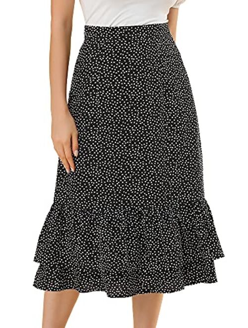 Allegra K Women's Printed Skirt Chiffon Elastic Waist Ruffle Tiered Flowy Midi Skirts