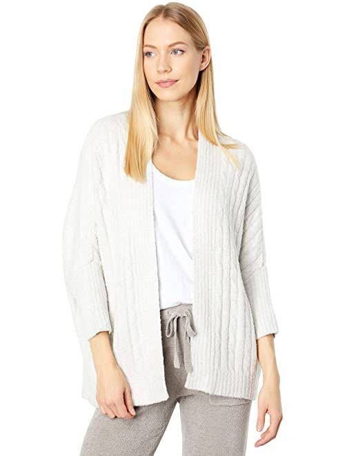 Barefoot Dreams CozyChic Lite Cable Shrug,Women 3/4 Sleeve Cardi, Open Front Oversized Sweaters