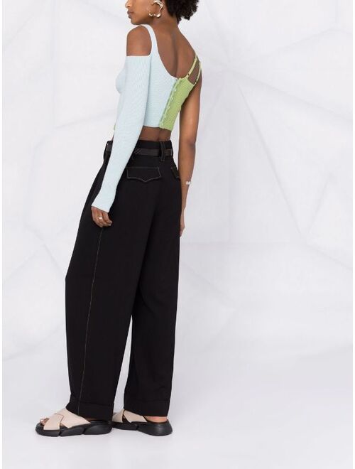 GANNI contrast-stitch straight-leg trousers