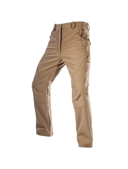 Men's Fleece Lined Outdoor Cargo Hiking Pants Water Repellent Softshell Snow Ski Pants with Zipper Pockets