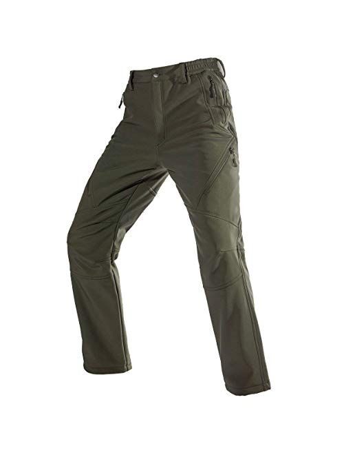 FREE SOLDIER Men's Fleece Lined Outdoor Cargo Hiking Pants Water Repellent Softshell Snow Ski Pants with Zipper Pockets