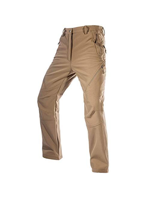 FREE SOLDIER Men's Fleece Lined Outdoor Cargo Hiking Pants Water Repellent Softshell Snow Ski Pants with Zipper Pockets