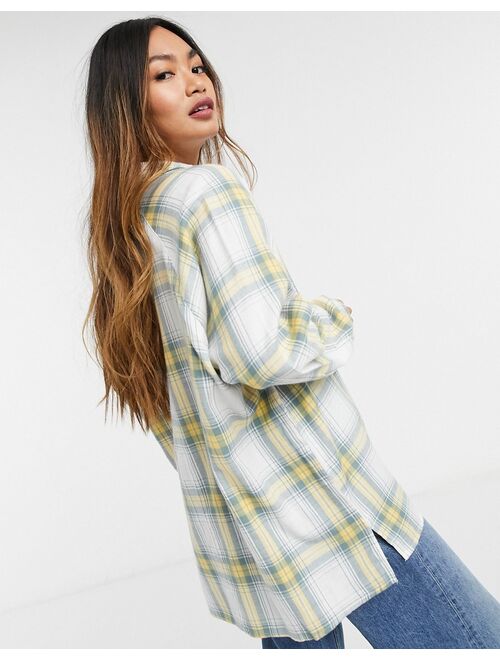 ASOS DESIGN WFH long sleeve boyfriend shirt in washed green and yellow check