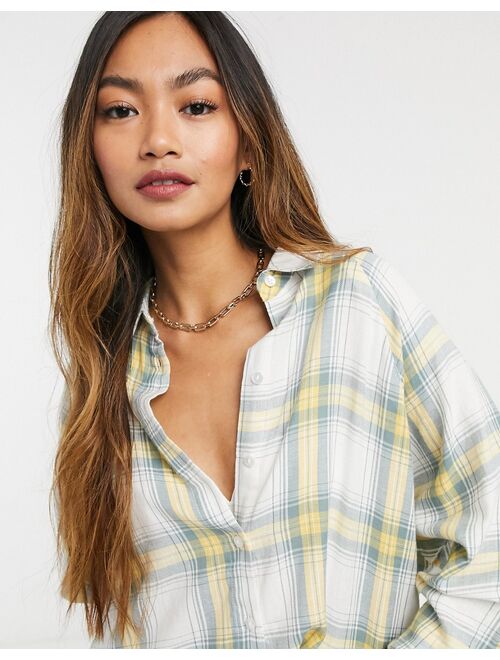 ASOS DESIGN WFH long sleeve boyfriend shirt in washed green and yellow check