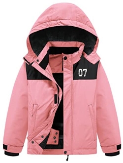 Boys Girls Waterproof Ski Jacket Fleece Lined Warm Winter Snow Coat Kids Winter Jacket with Detachable Hood