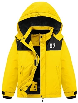 Boys Girls Waterproof Ski Jacket Fleece Lined Warm Winter Snow Coat Kids Winter Jacket with Detachable Hood