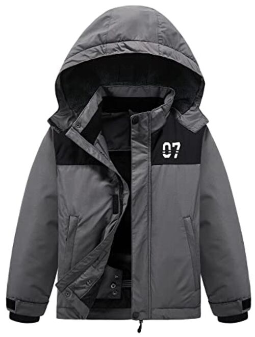 FREE SOLDIER Boys Girls Waterproof Ski Jacket Fleece Lined Warm Winter Snow Coat Kids Winter Jacket with Detachable Hood