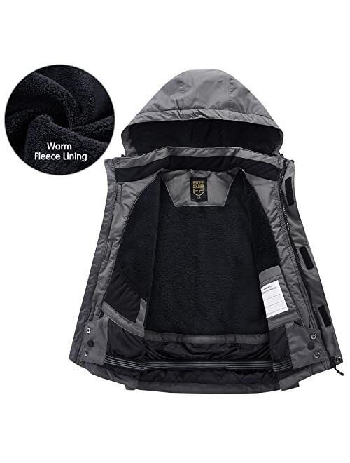 FREE SOLDIER Boys Girls Waterproof Ski Jacket Fleece Lined Warm Winter Snow Coat Kids Winter Jacket with Detachable Hood