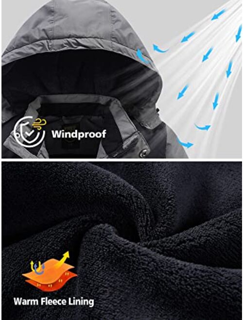 FREE SOLDIER Boys Girls Waterproof Ski Jacket Fleece Lined Warm Winter Snow Coat Kids Winter Jacket with Detachable Hood