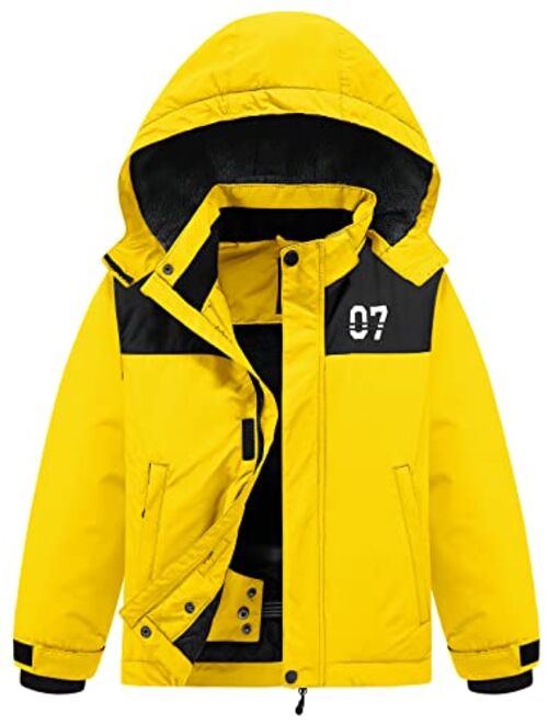 FREE SOLDIER Boys Girls Waterproof Ski Jacket Fleece Lined Warm Winter Snow Coat Kids Winter Jacket with Detachable Hood