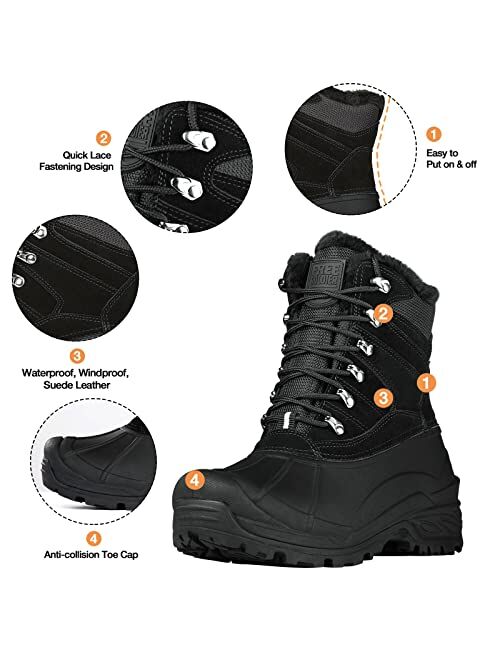 FREE SOLDIER Mens Snow Boots Warm Fleece Lining Winter Ski Shoes Waterproof Insulated Booties