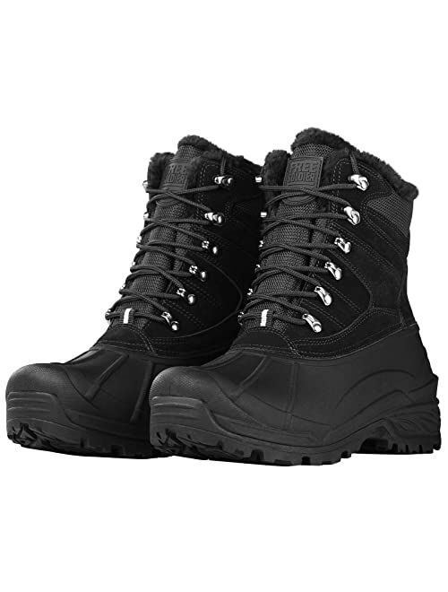 FREE SOLDIER Mens Snow Boots Warm Fleece Lining Winter Ski Shoes Waterproof Insulated Booties