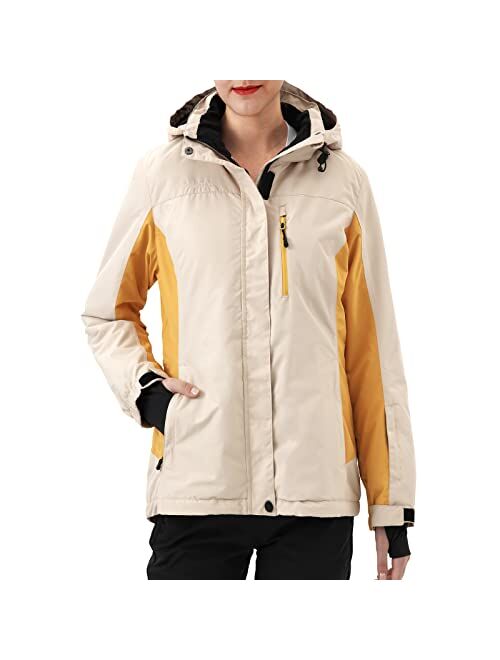 FREE SOLDIER Women's Waterproof Ski Jacket Warm Winter Snow Coat Mountain Windproof Hooded Windbreaker Raincoat