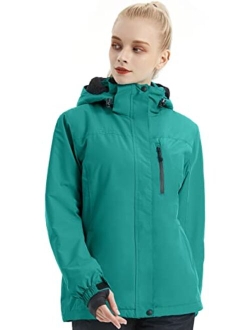 Women's Waterproof Ski Snow Jacket Fleece Lined Warm Winter Rain Jacket with Hood Fully Taped Seams