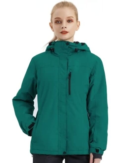 Women's Waterproof Ski Snow Jacket Fleece Lined Warm Winter Rain Jacket with Hood Fully Taped Seams