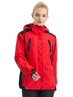 Women's Waterproof Ski Snow Jacket Fleece Lined Warm Winter Rain Jacket with Hood Fully Taped Seams