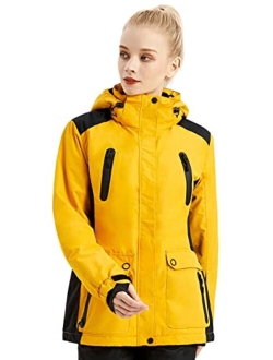 Women's Waterproof Ski Snow Jacket Fleece Lined Warm Winter Rain Jacket with Hood Fully Taped Seams