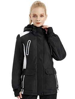 Women's Waterproof Ski Snow Jacket Fleece Lined Warm Winter Rain Jacket with Hood Fully Taped Seams