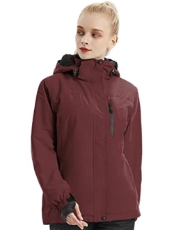 Women's Waterproof Ski Snow Jacket Fleece Lined Warm Winter Rain Jacket with Hood Fully Taped Seams