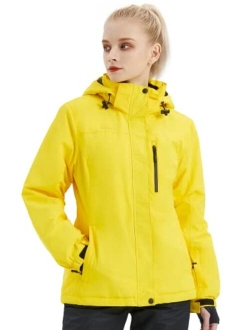 Women's Waterproof Ski Snow Jacket Fleece Lined Warm Winter Rain Jacket with Hood Fully Taped Seams