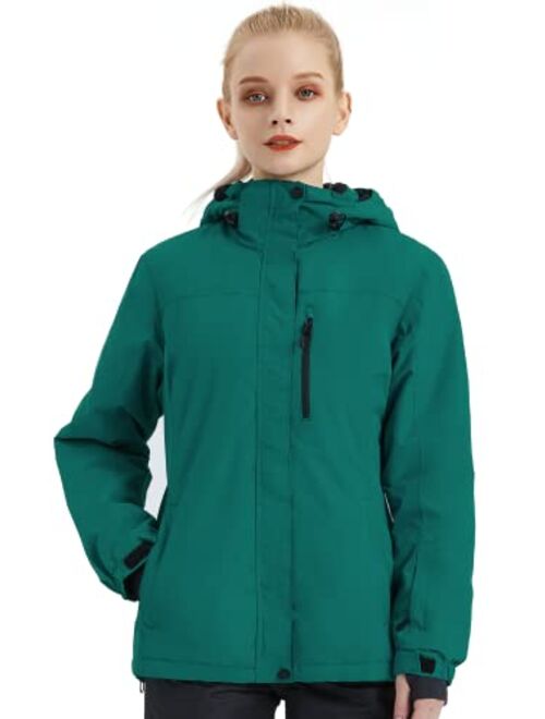 FREE SOLDIER Women's Waterproof Ski Snow Jacket Fleece Lined Warm Winter Rain Jacket with Hood Fully Taped Seams