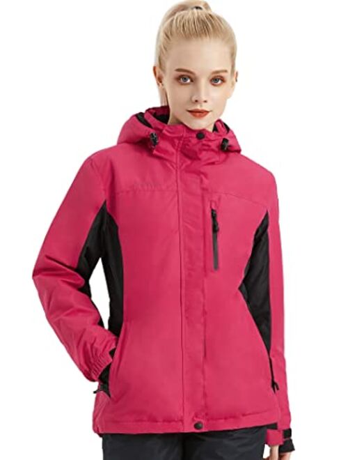 FREE SOLDIER Women's Waterproof Ski Snow Jacket Fleece Lined Warm Winter Rain Jacket with Hood Fully Taped Seams