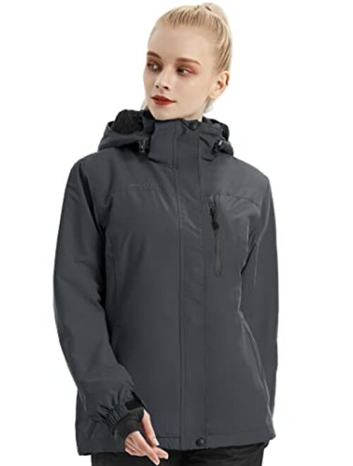 FREE SOLDIER Women's Waterproof Ski Snow Jacket Fleece Lined Warm Winter Rain Jacket with Hood Fully Taped Seams