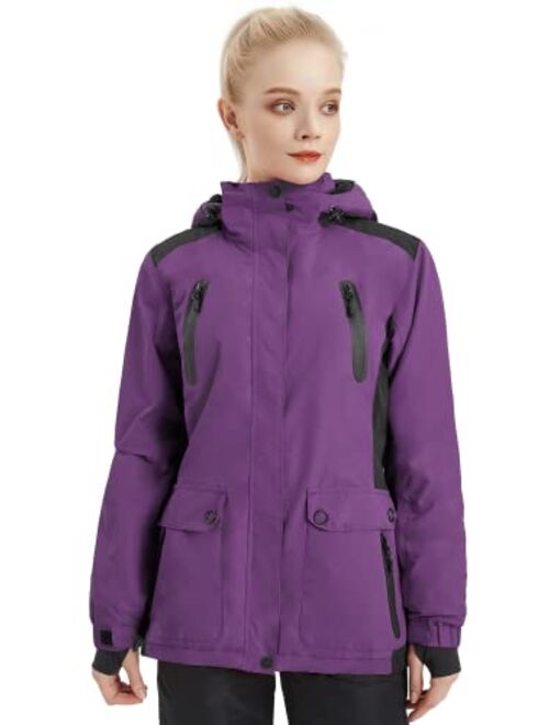 FREE SOLDIER Women's Waterproof Ski Snow Jacket Fleece Lined Warm Winter Rain Jacket with Hood Fully Taped Seams