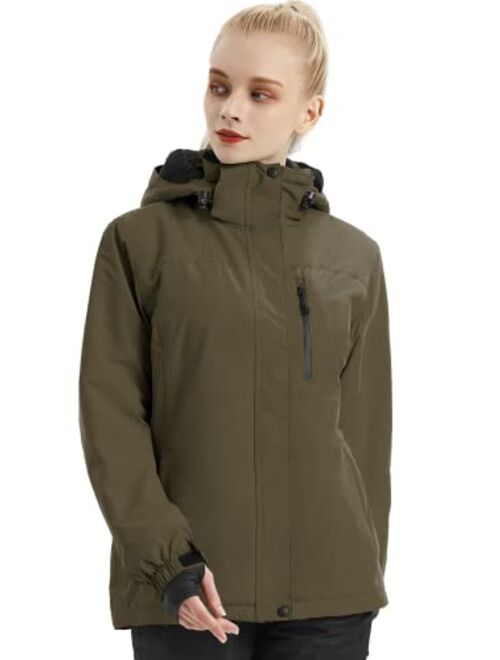 FREE SOLDIER Women's Waterproof Ski Snow Jacket Fleece Lined Warm Winter Rain Jacket with Hood Fully Taped Seams