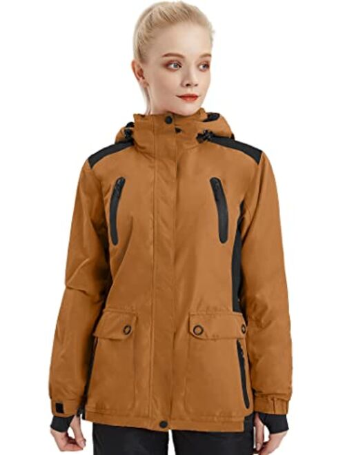 FREE SOLDIER Women's Waterproof Ski Snow Jacket Fleece Lined Warm Winter Rain Jacket with Hood Fully Taped Seams