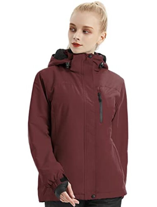 FREE SOLDIER Women's Waterproof Ski Snow Jacket Fleece Lined Warm Winter Rain Jacket with Hood Fully Taped Seams