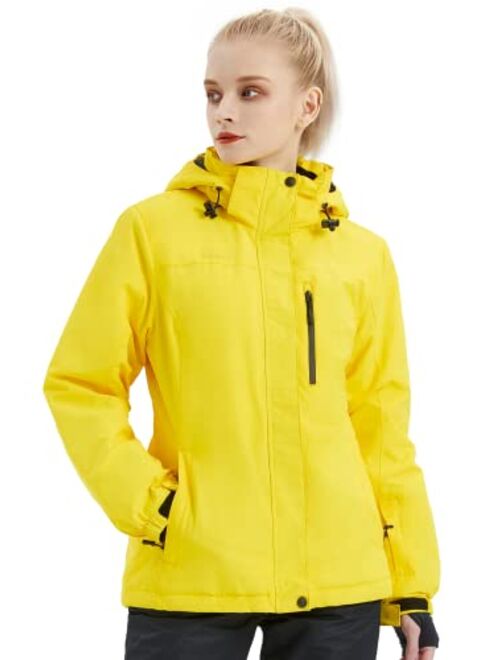 FREE SOLDIER Women's Waterproof Ski Snow Jacket Fleece Lined Warm Winter Rain Jacket with Hood Fully Taped Seams