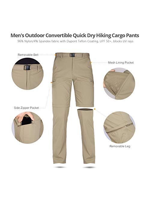 FREE SOLDIER Men's Outdoor Convertible Hiking Pants with Belt Lightweight Quick Dry Tactical Cargo Pants Nylon Spandex