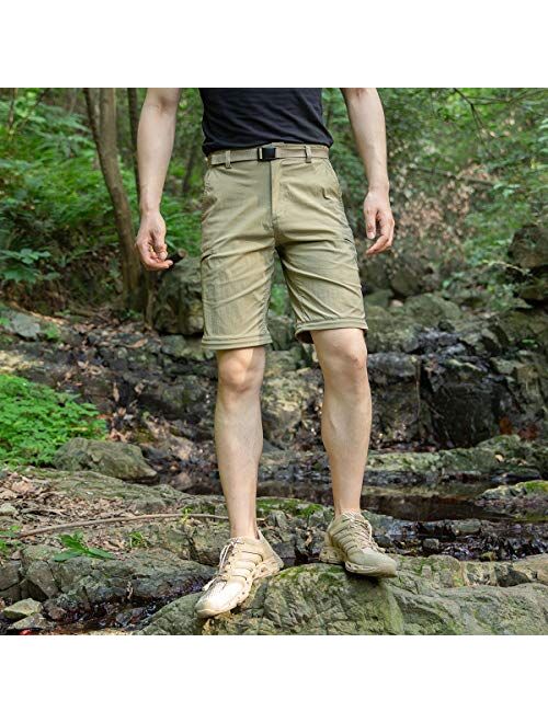 FREE SOLDIER Men's Outdoor Convertible Hiking Pants with Belt Lightweight Quick Dry Tactical Cargo Pants Nylon Spandex