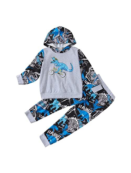 Thilsidee Kids Suit Set Boys, Dinosaur Print Hoodie Pullover Tops+ Camouflage Pants 2PCS Fall Winter Pant Sets