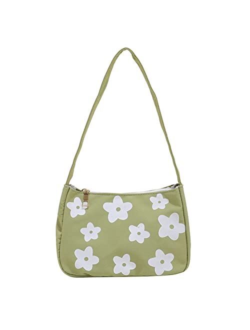 Jqwygb Canvas Underarm Bags for Women, Fashion Flower Style Shoulder Bag, Lightweight Mini Handbags with Zipper Closure