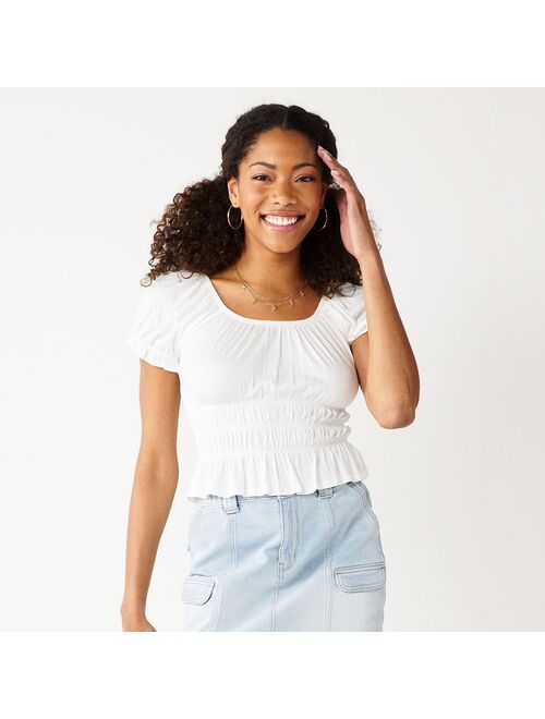 Juniors' SO® Puff Sleeve Cinched Waist Top