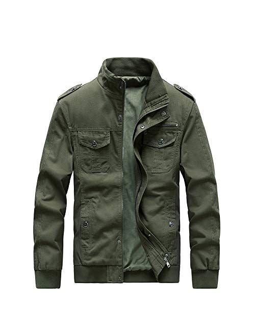 Buytop Men's Casual Winter Cotton Military Jackets Outdoor Full Zip Army Coat