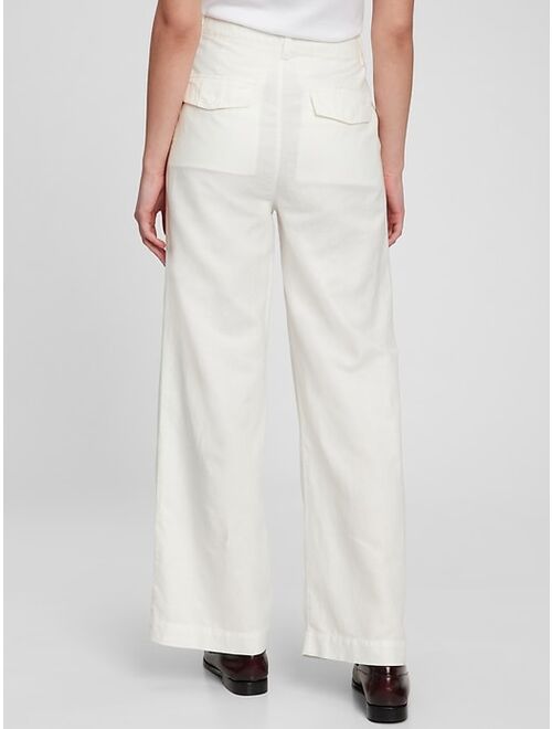 GAP High Rise Linen Pleated Wide Leg Pants with Washwell