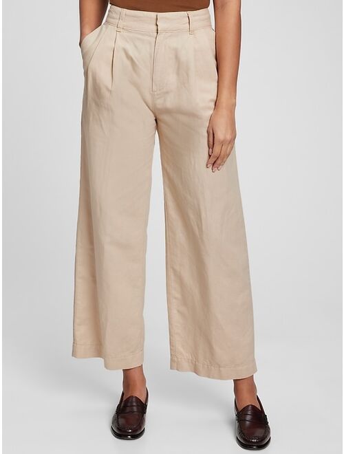 GAP High Rise Linen Pleated Wide Leg Pants with Washwell