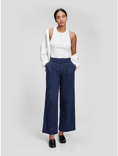 GAP High Rise Linen Pleated Wide Leg Pants with Washwell