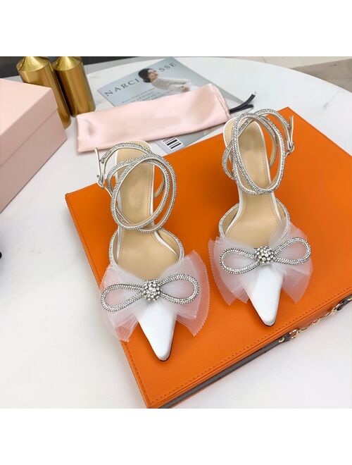 Runway style Glitter Rhinestones Women Pumps Crystal bowknot Satin Summer Lady Shoes Genuine leather High heels Party Prom Shoes