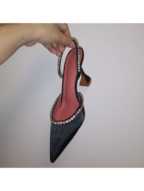 2021 Rhinestones satin Women Pumps Slippers Elegant Pointed toe High heels Lady Mules Sildes Summer Fashion Party prom Shoes