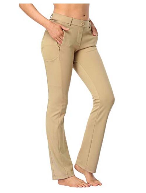 HDE Yoga Dress Pants for Women Straight Leg Pull On Pants with 8 Pockets