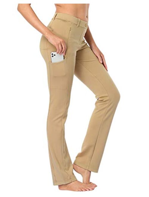 HDE Yoga Dress Pants for Women Straight Leg Pull On Pants with 8 Pockets