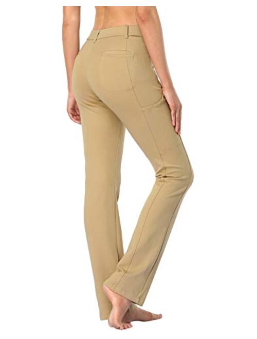 HDE Yoga Dress Pants for Women Straight Leg Pull On Pants with 8 Pockets