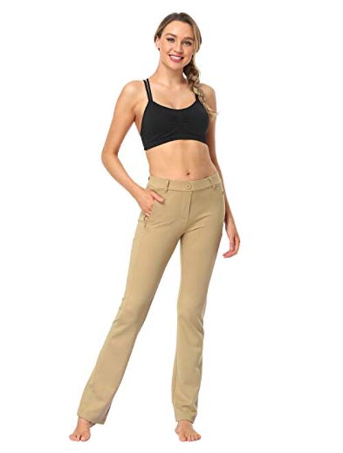 HDE Yoga Dress Pants for Women Straight Leg Pull On Pants with 8 Pockets